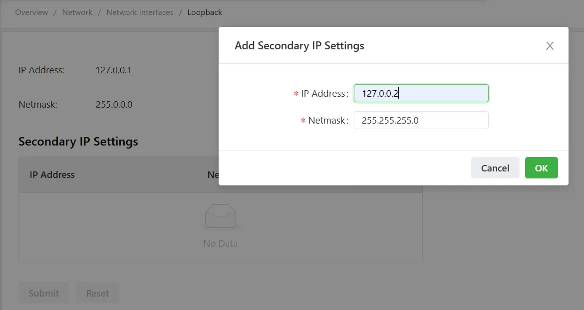 Loopback interface configuration