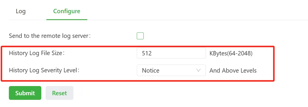 Local log configuration