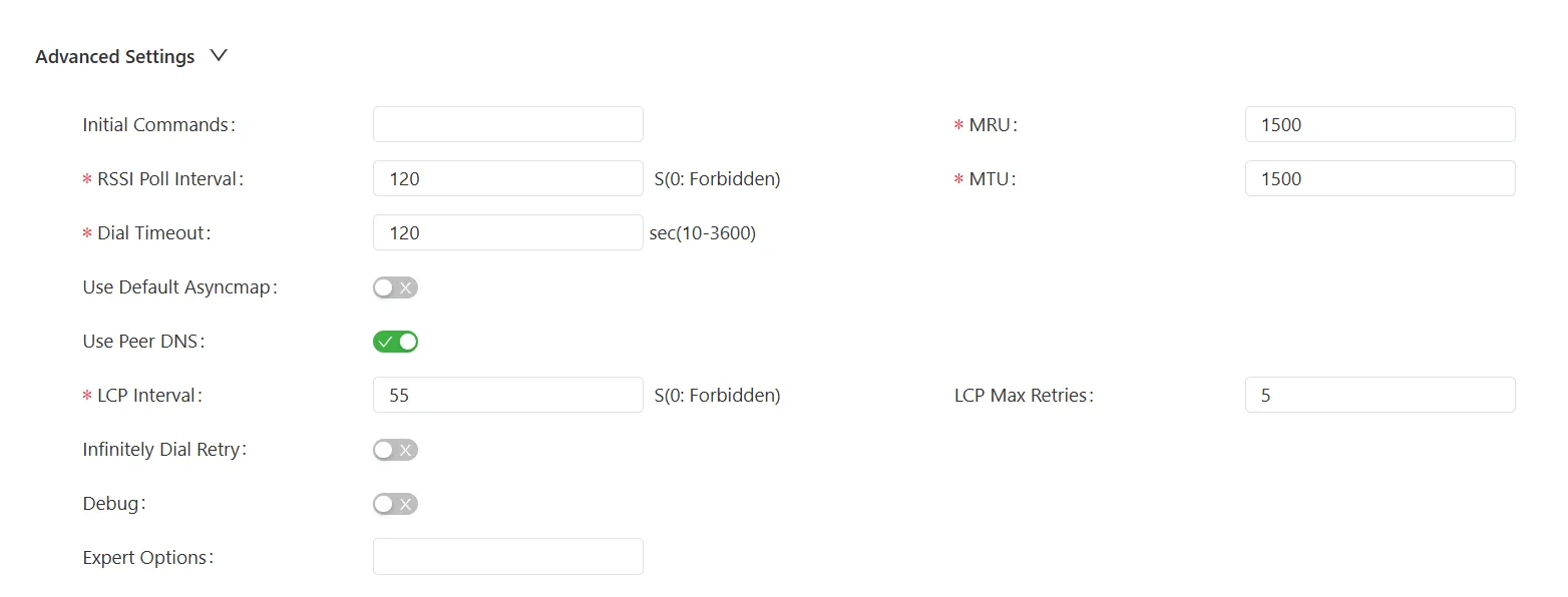 Cellular advanced settings