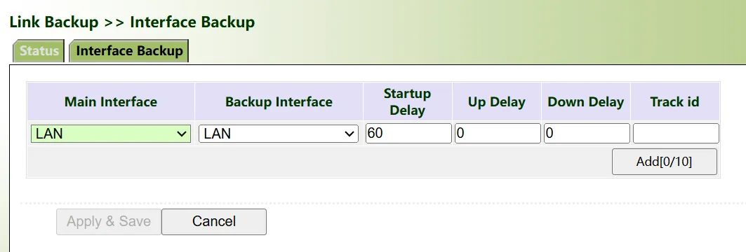 Interface backup configuration