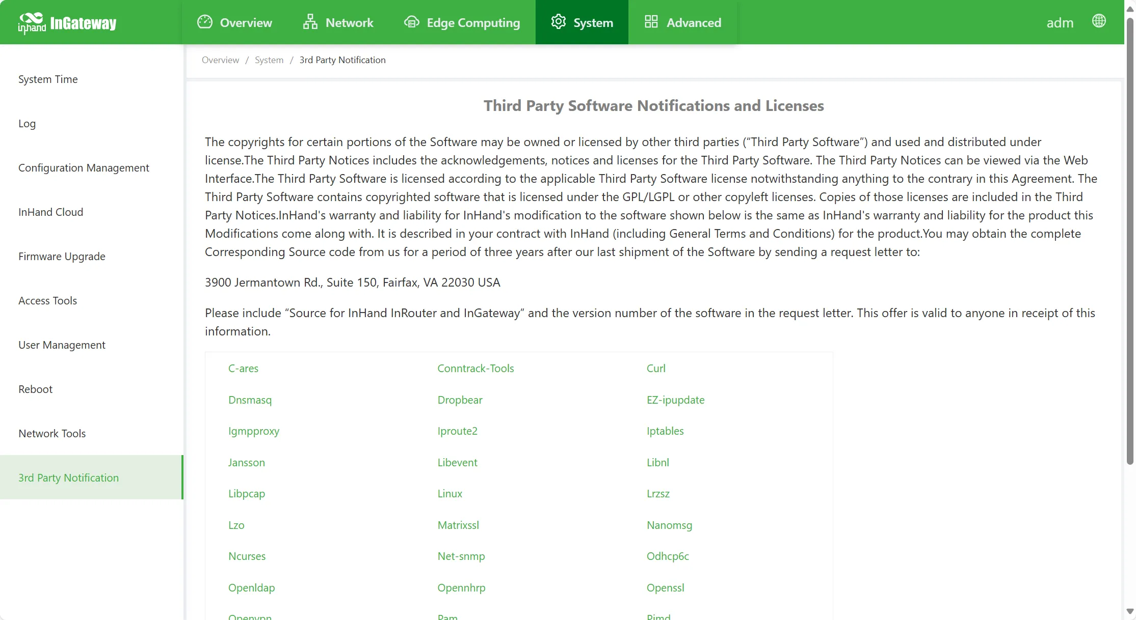 Third-party software declaration