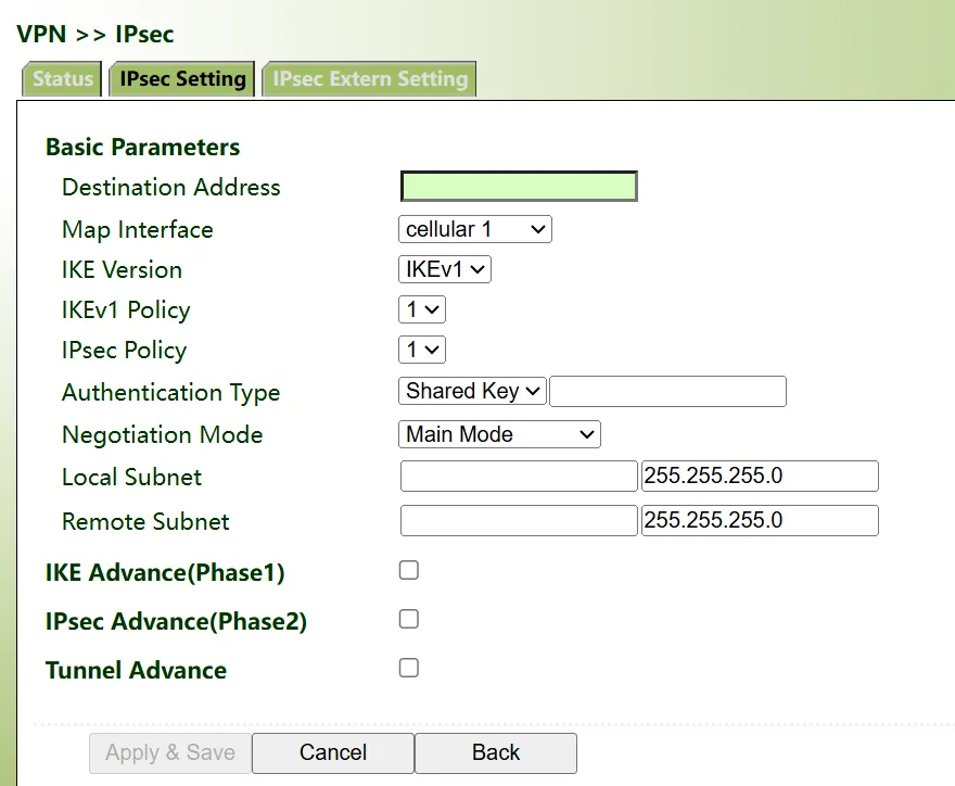 IPsec tunnel configuration