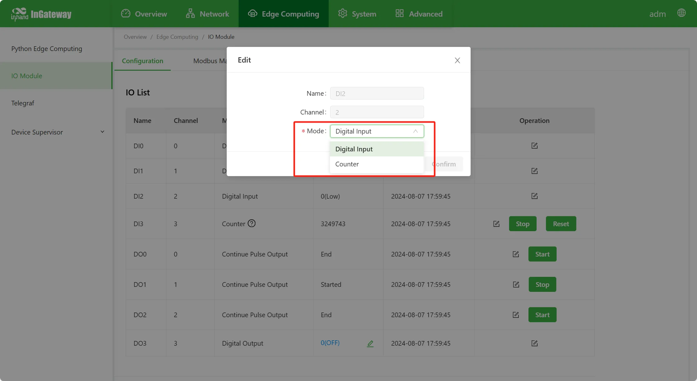 Input IO configuration