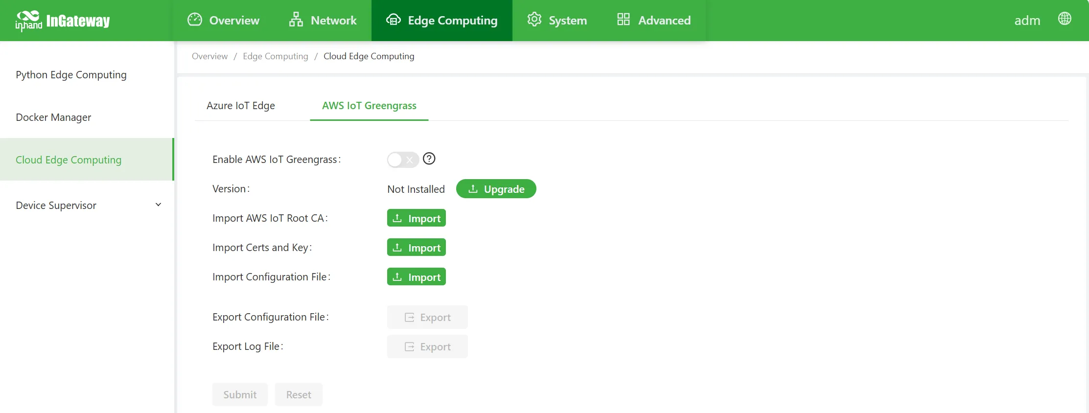 AWS IoT Greengrass configuration