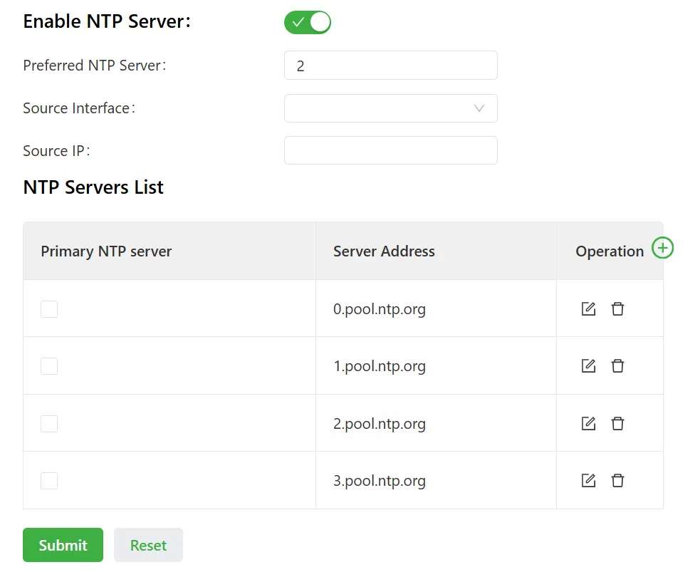 System time - NTP server