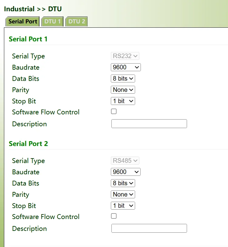 Serial port settings
