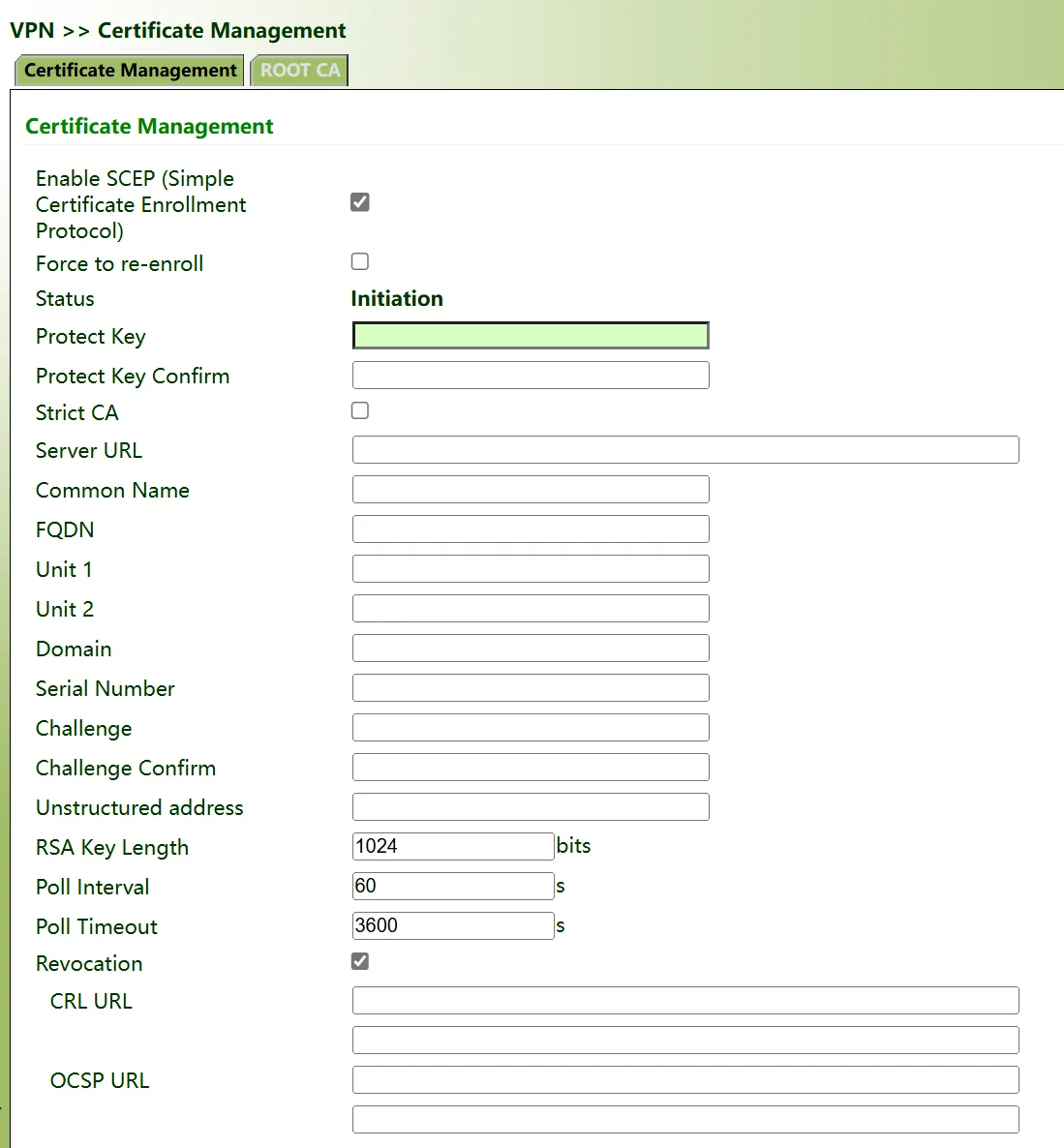 Certificate management configuration