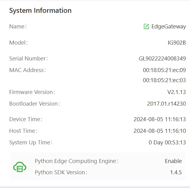Overview page - system information
