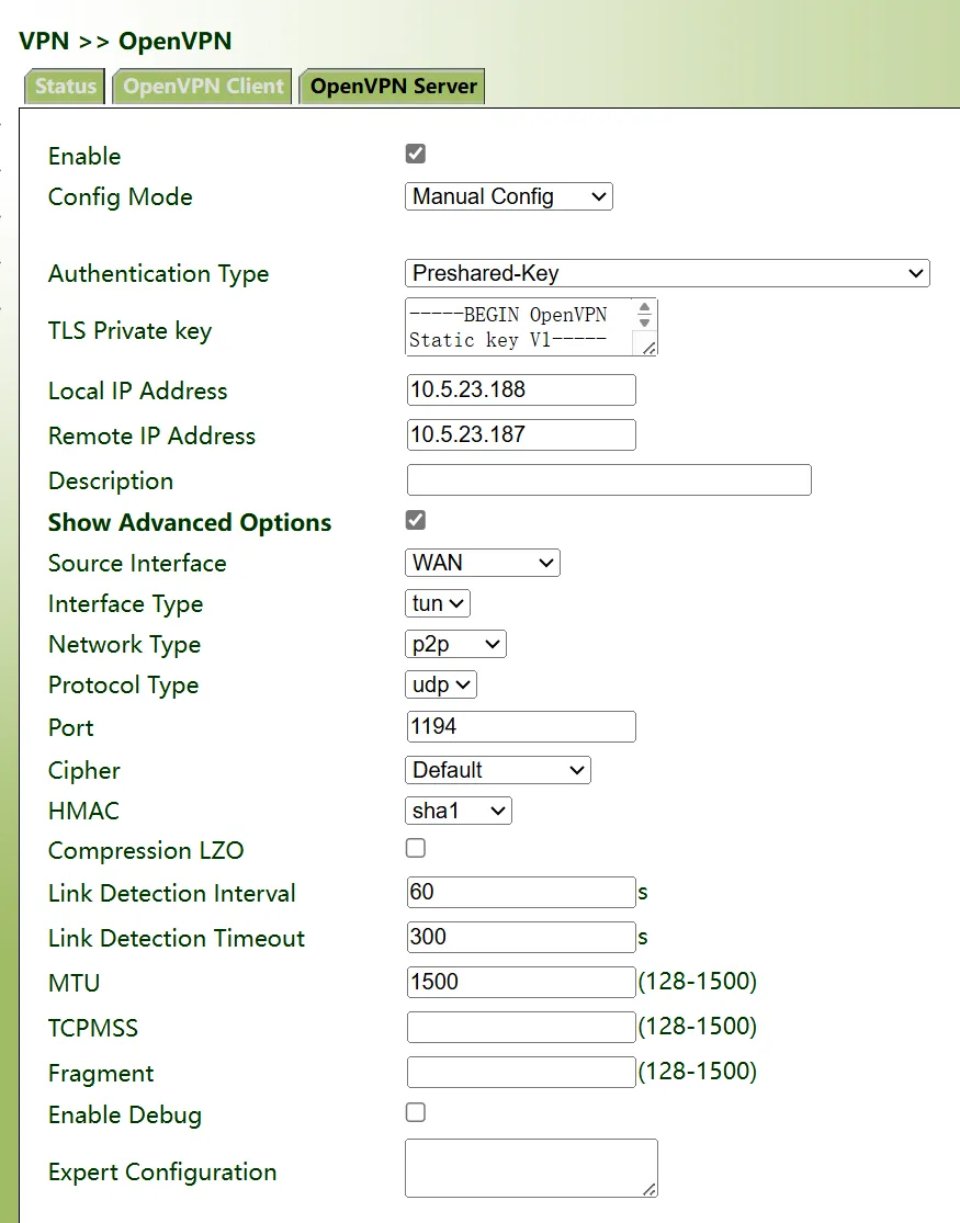 OpenVPN server configuration