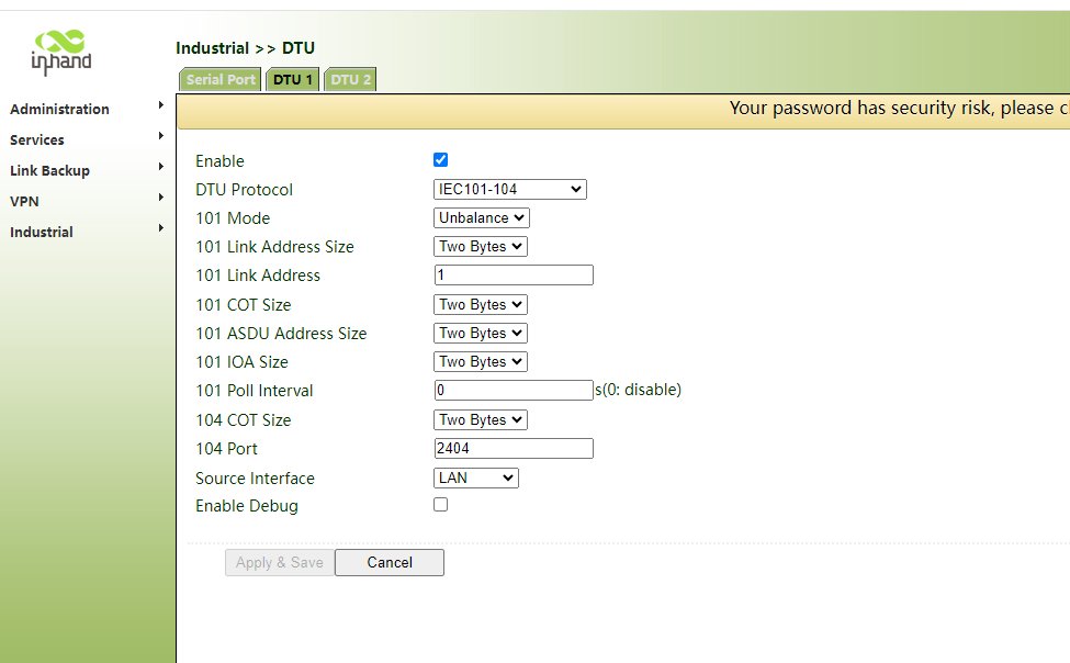 DTU 1 Page — IEC101-104 Selected