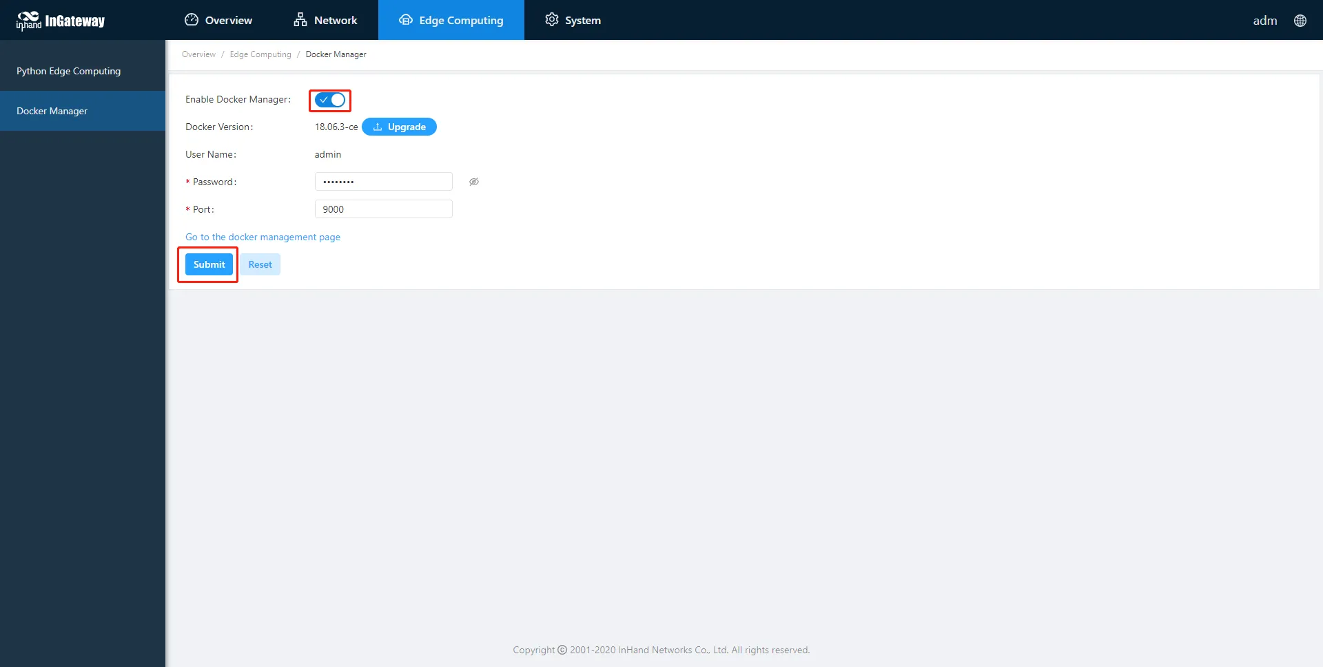 Enable Docker Manager