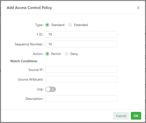 Standard access control policy configuration