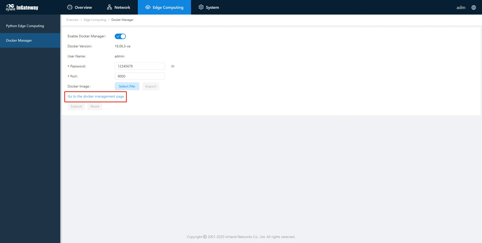 Docker Manager Access Button