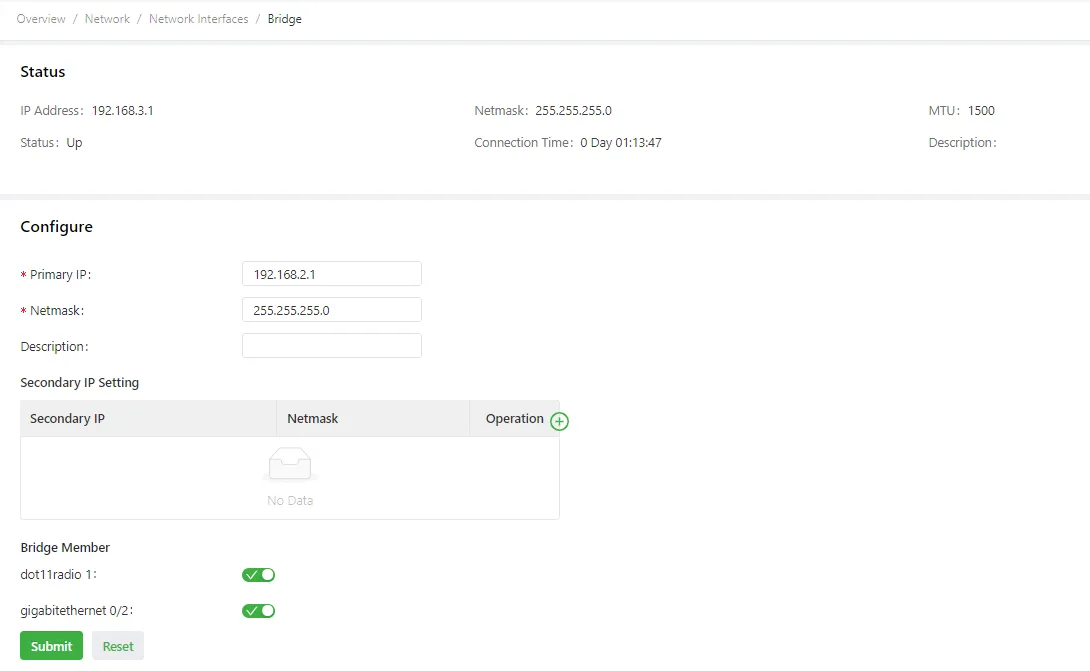 Bridge Interface Configuration