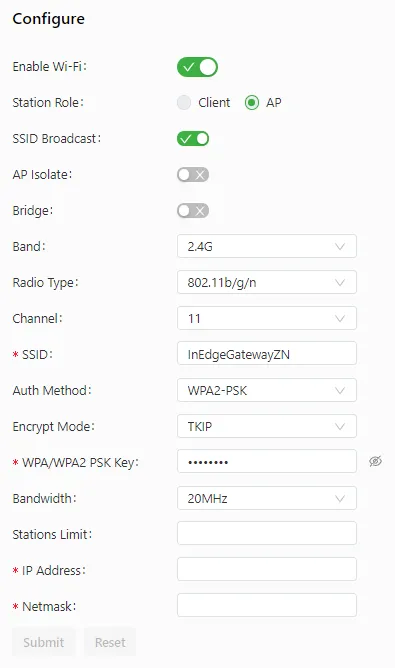 WLAN AP Mode Configuration