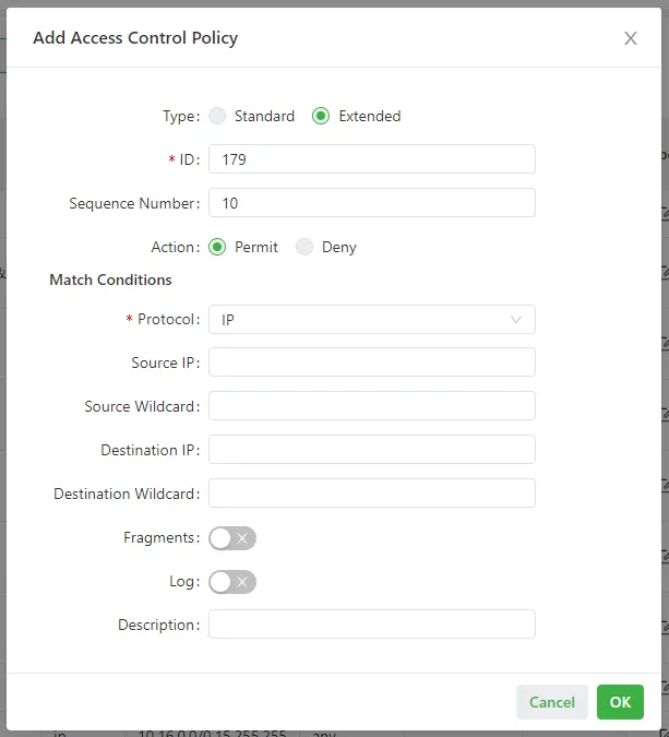 Extended access control policy configuration