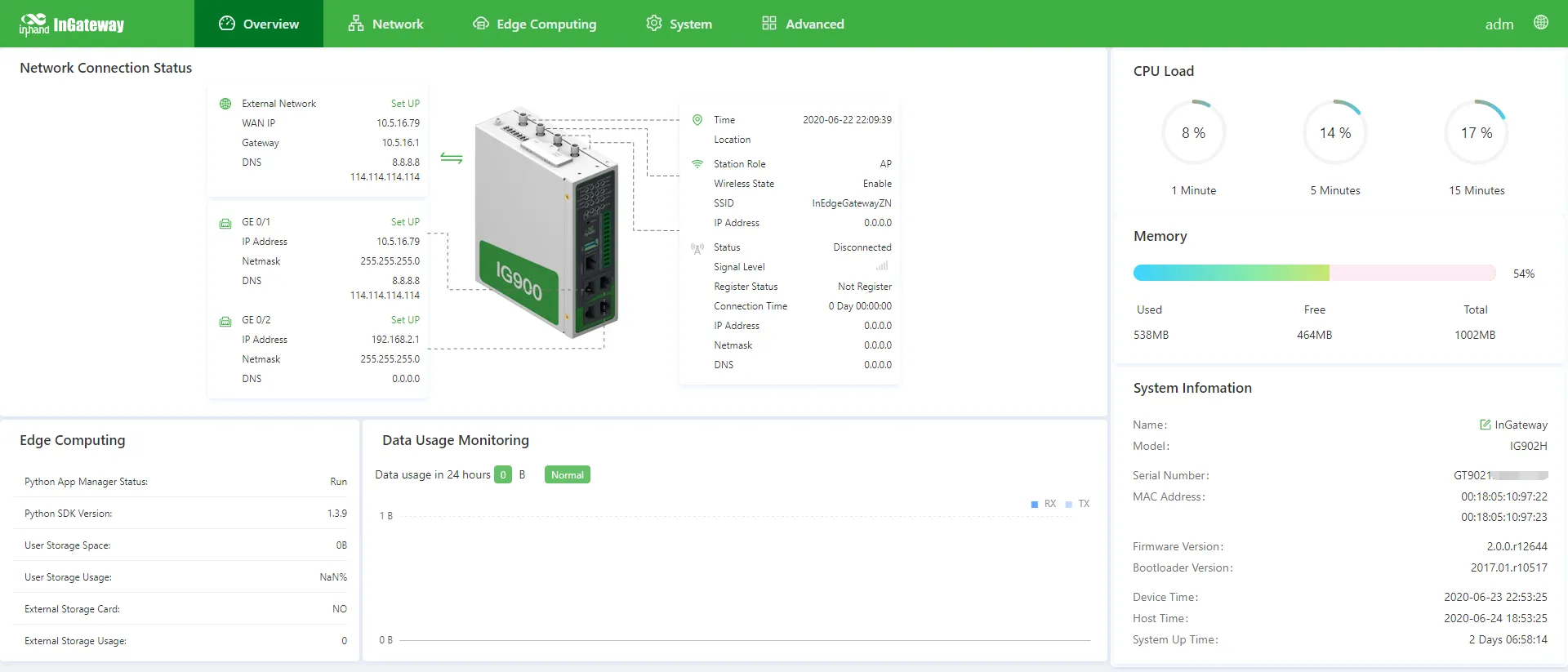 IG902 web management interface