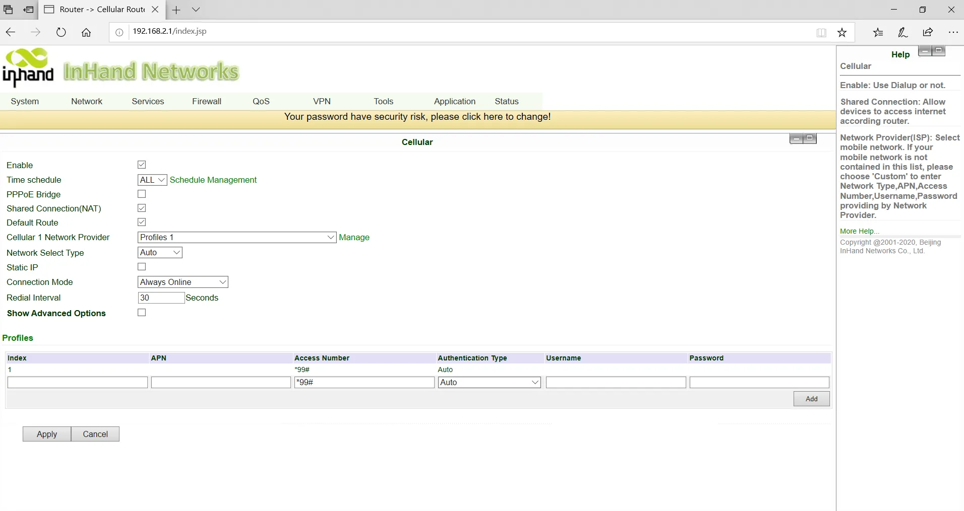 SIM Card Dial-Up Configuration