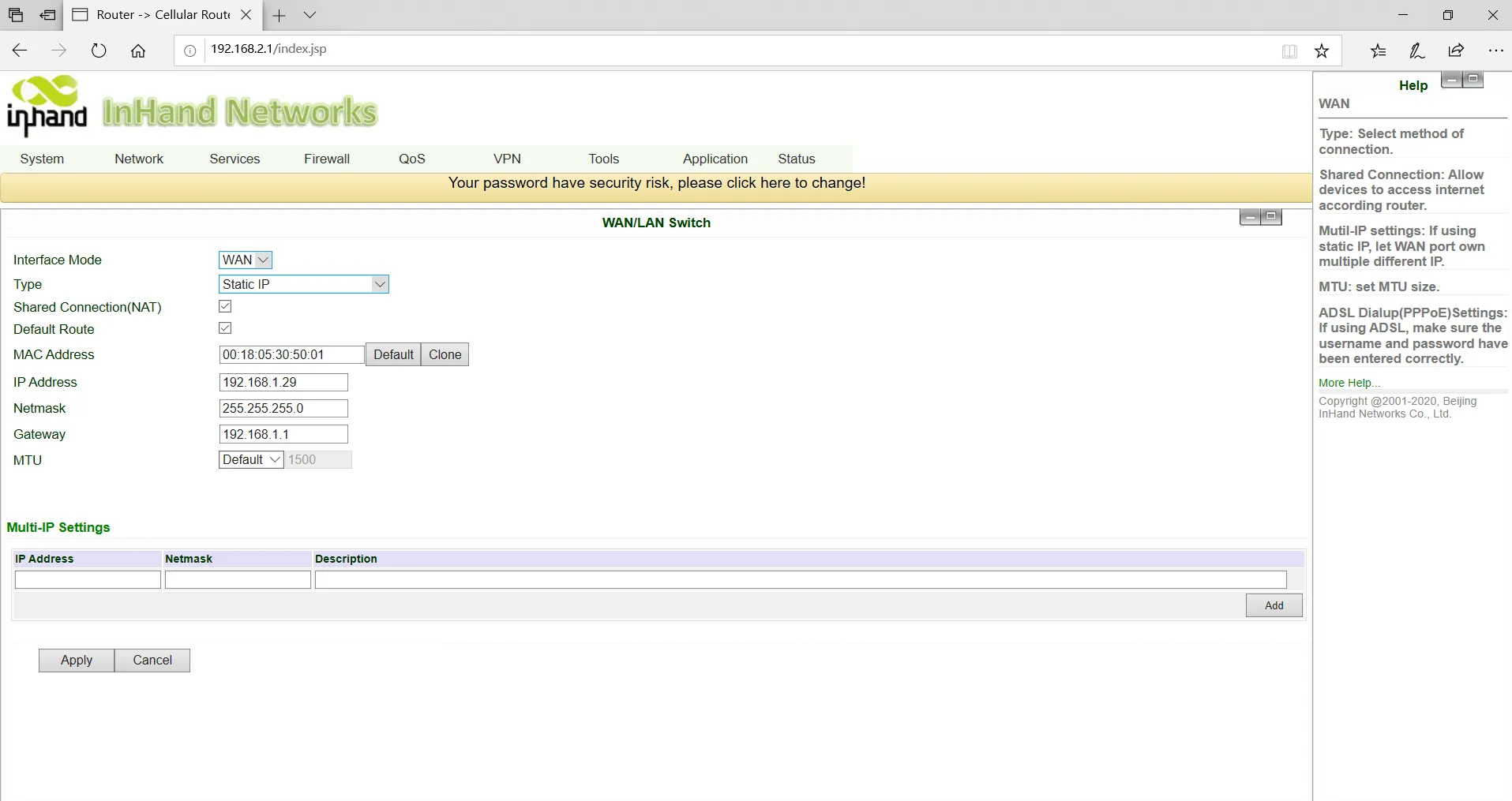 Static IP Configuration of WAN