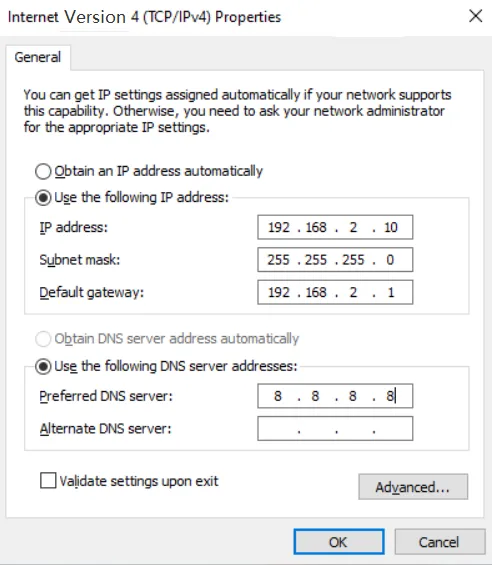 Manual IP Configuration