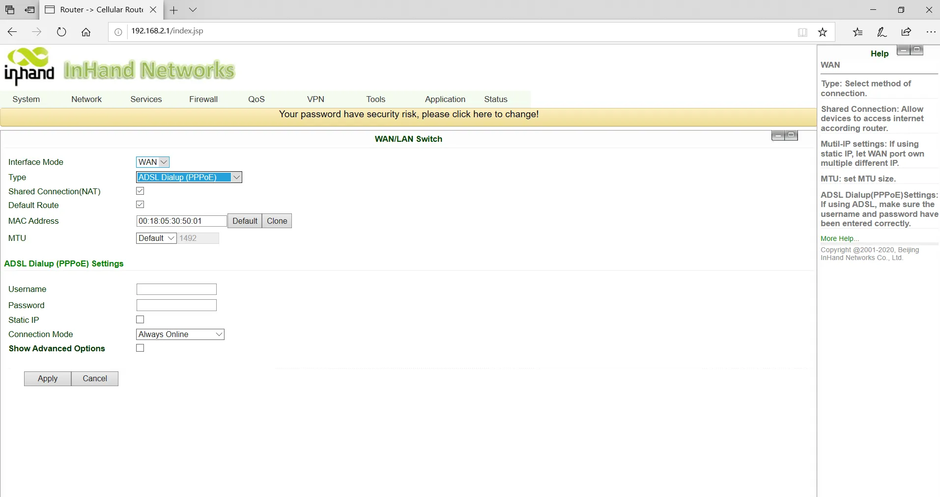 ADSL Dial-up of WAN