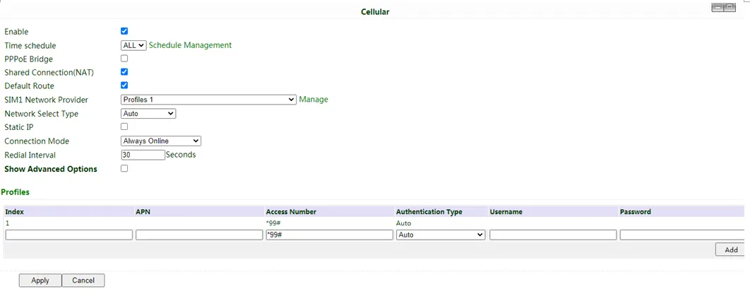 Cellular Network Configuration