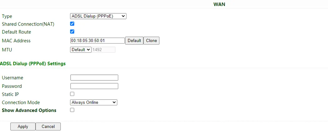 ADSL Dialup Configuration