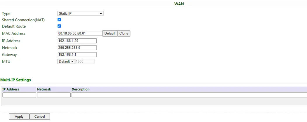 Static IP Configuration