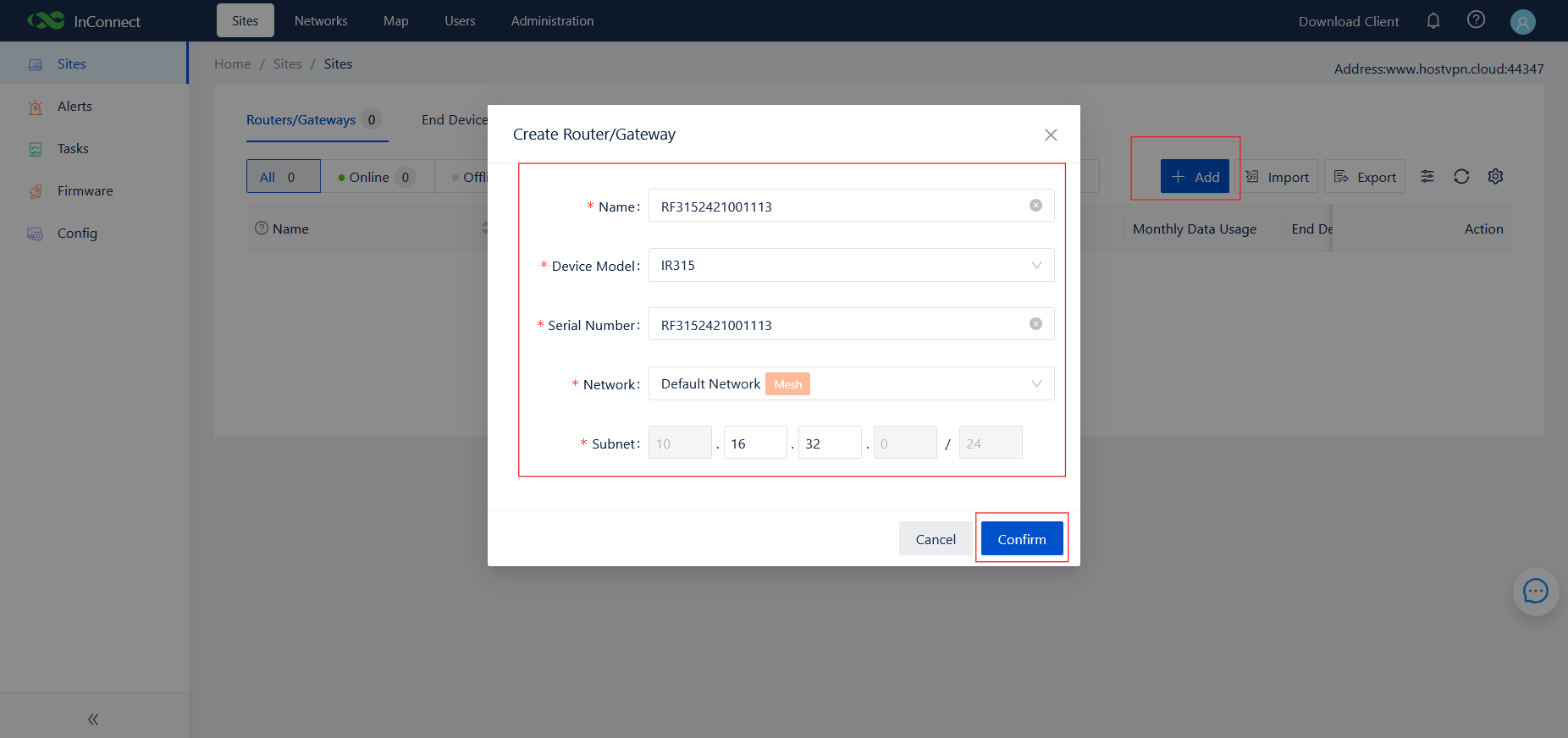 Create Router/Gateway dialog in ICS