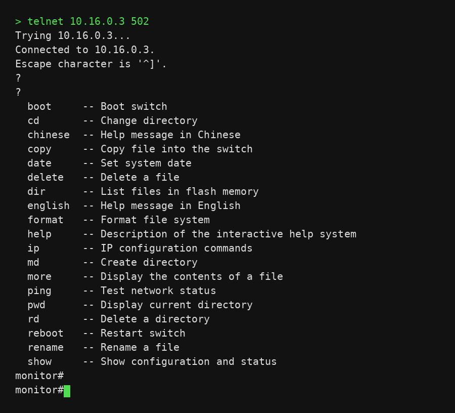 Telnet to IR315 virtual IP — managed device console output