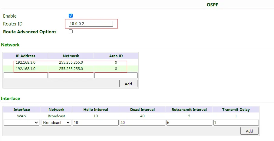 OSPF configuration IR615-S-b