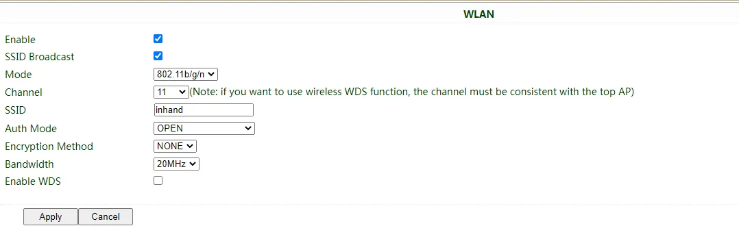 WLAN AP mode configuration