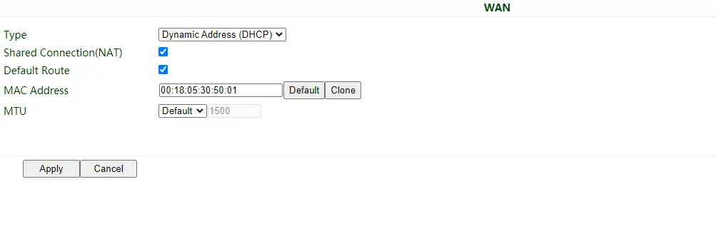WAN configuration - DHCP