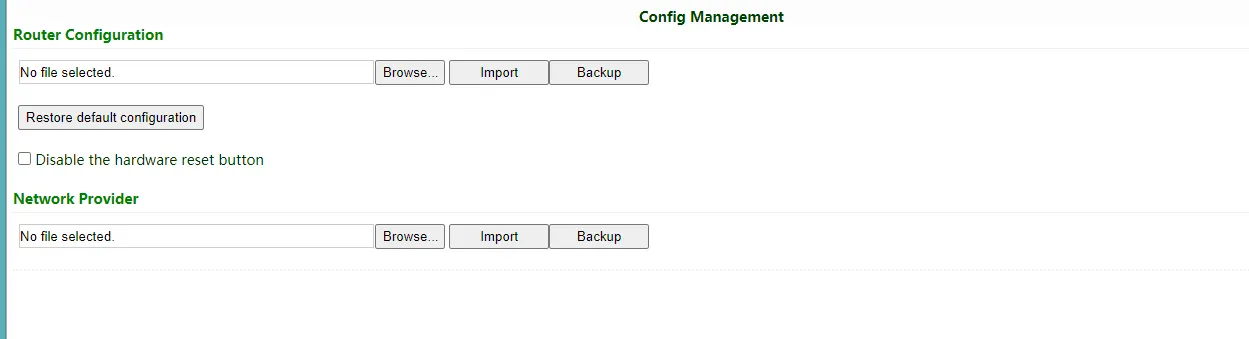 Restore factory settings via web
