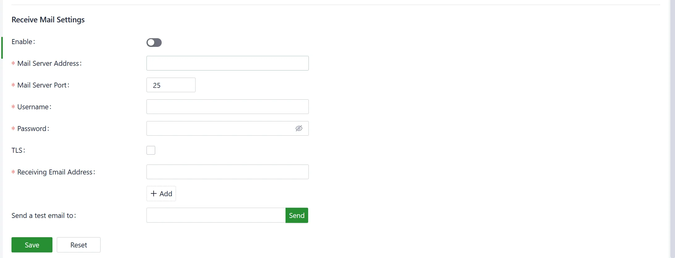 Email server configuration interface