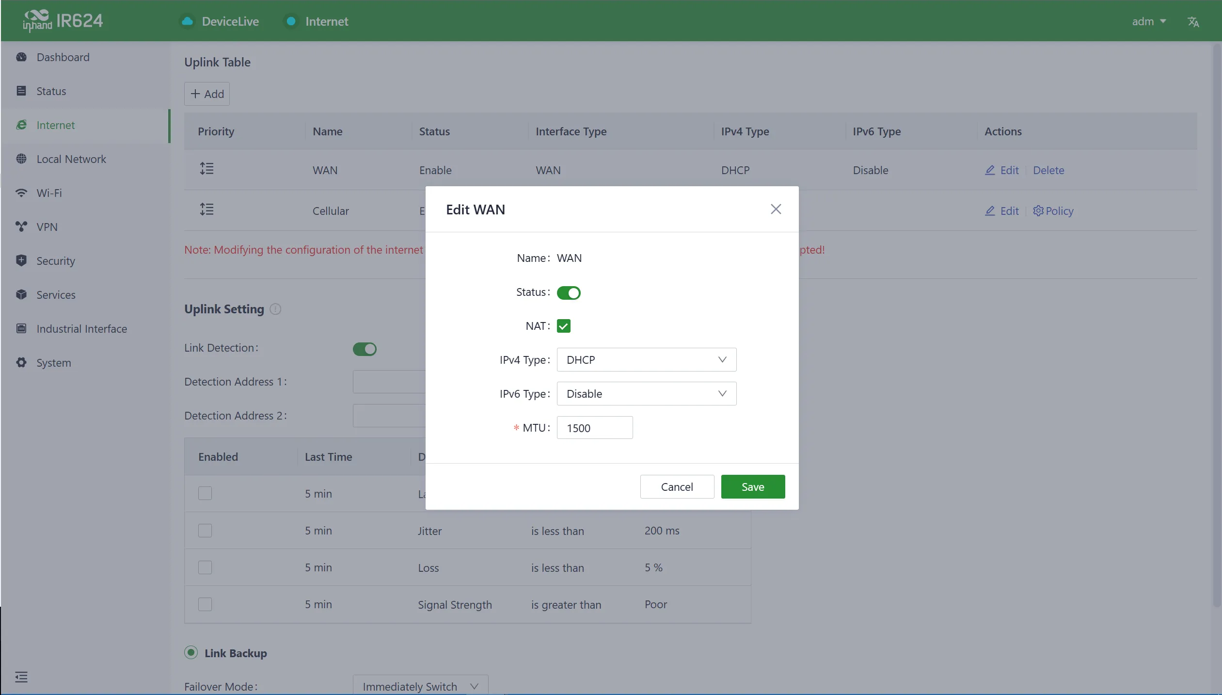 Wired connection configuration interface