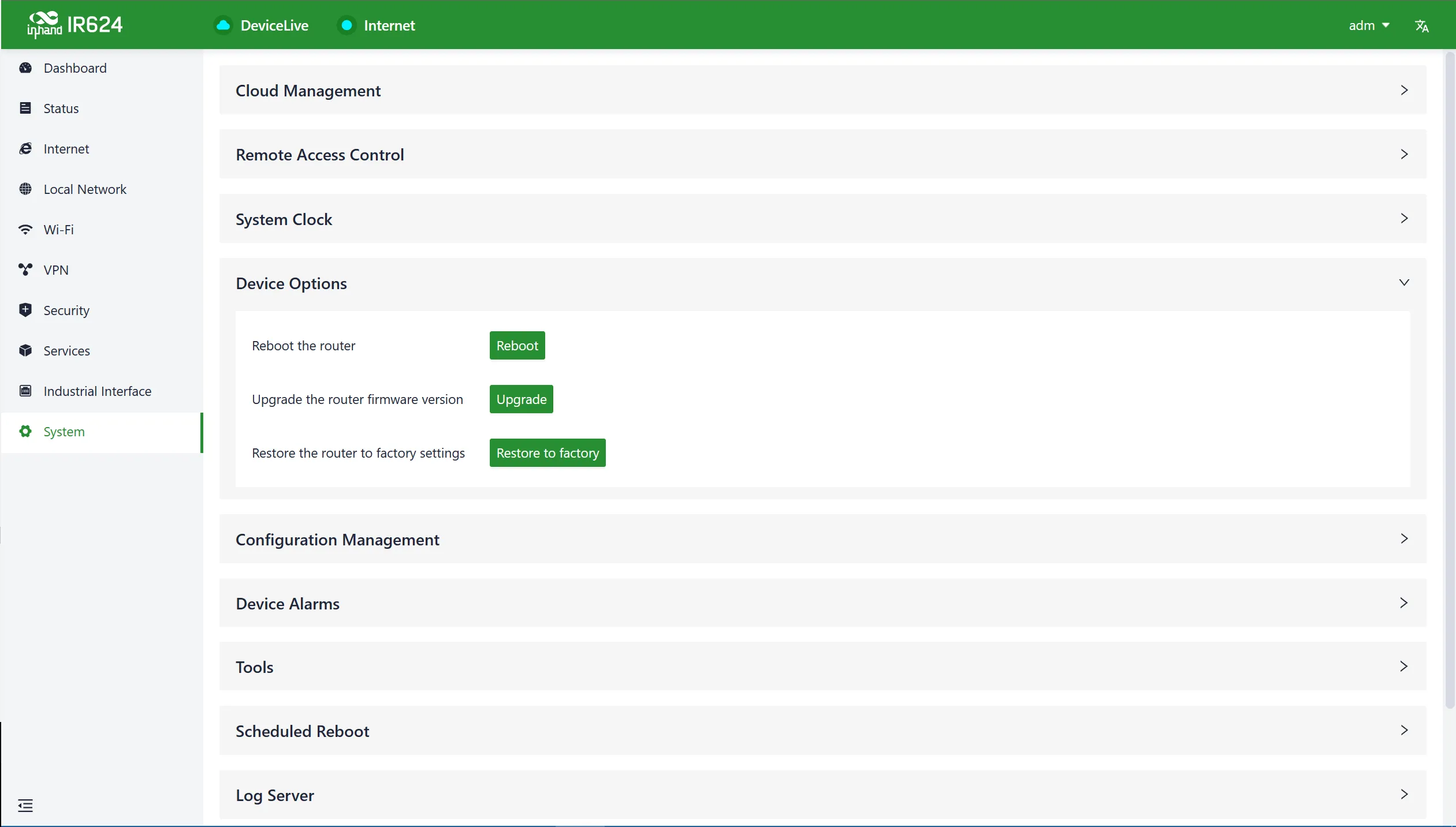 Device options interface