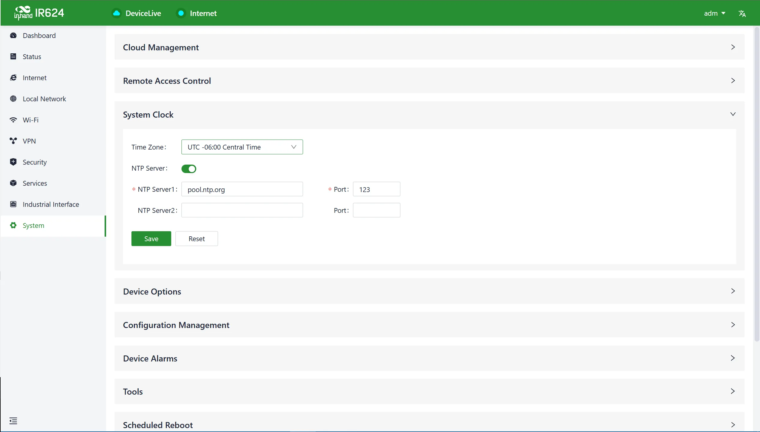 System clock configuration interface