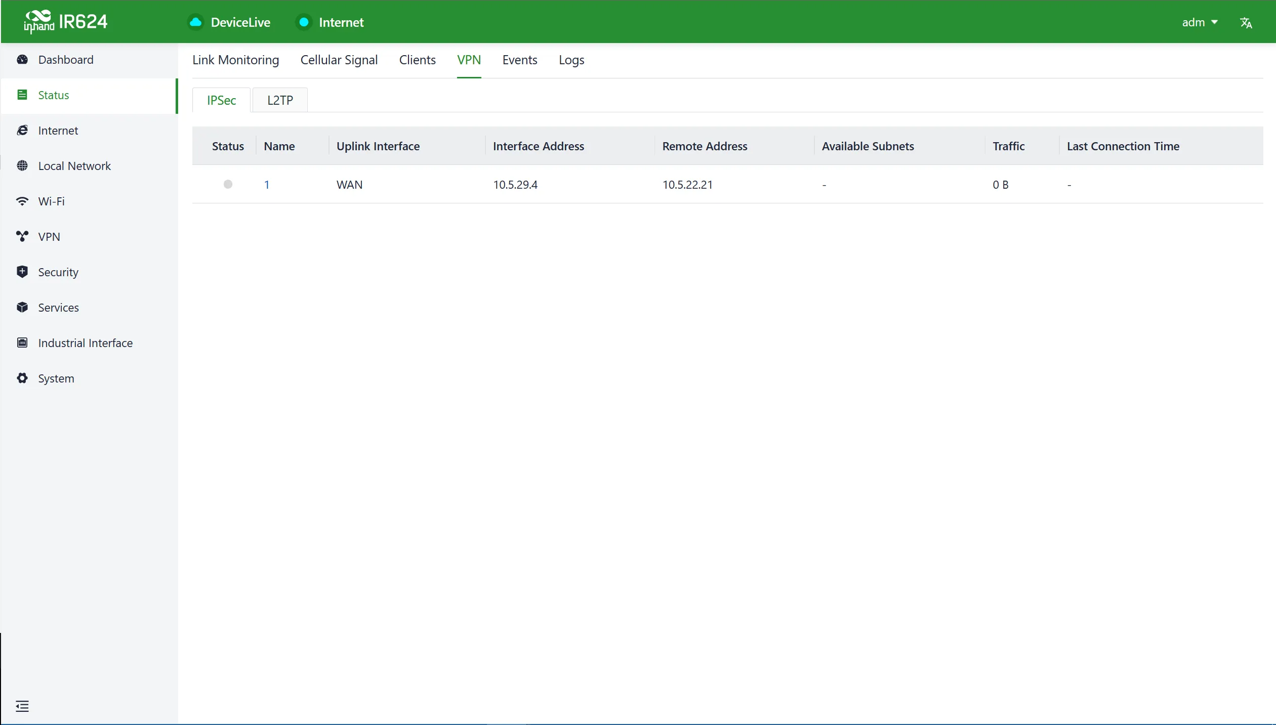 VPN status interface