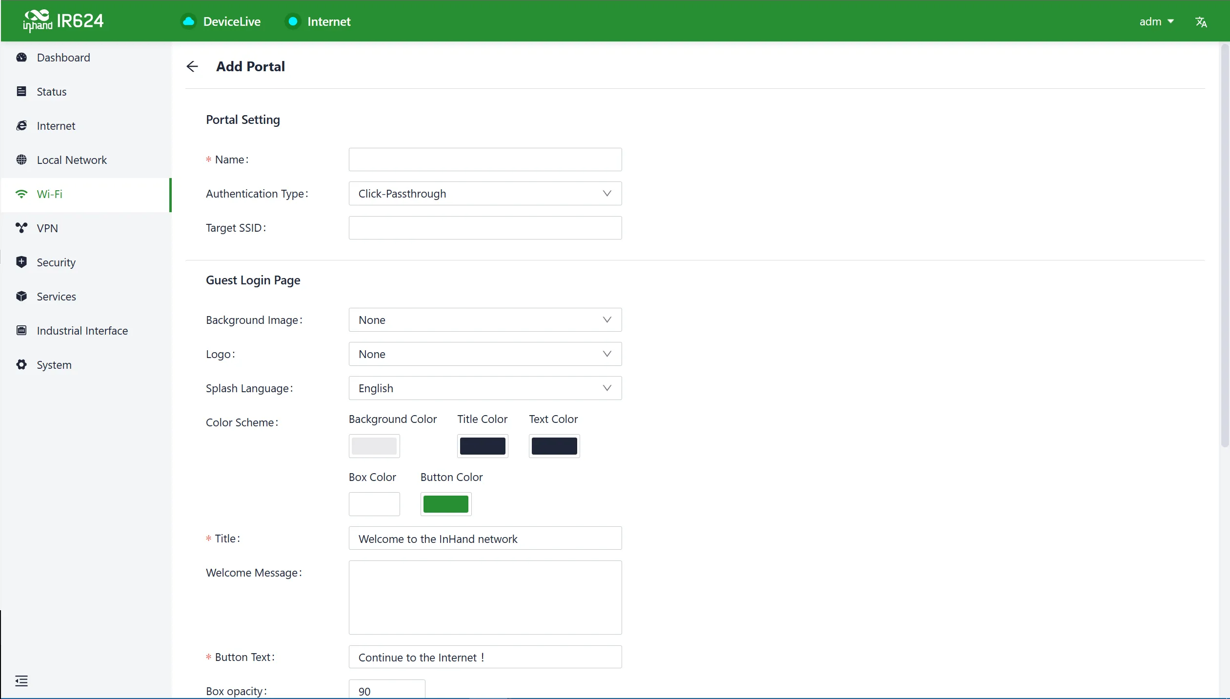 Wi-Fi portal configuration interface