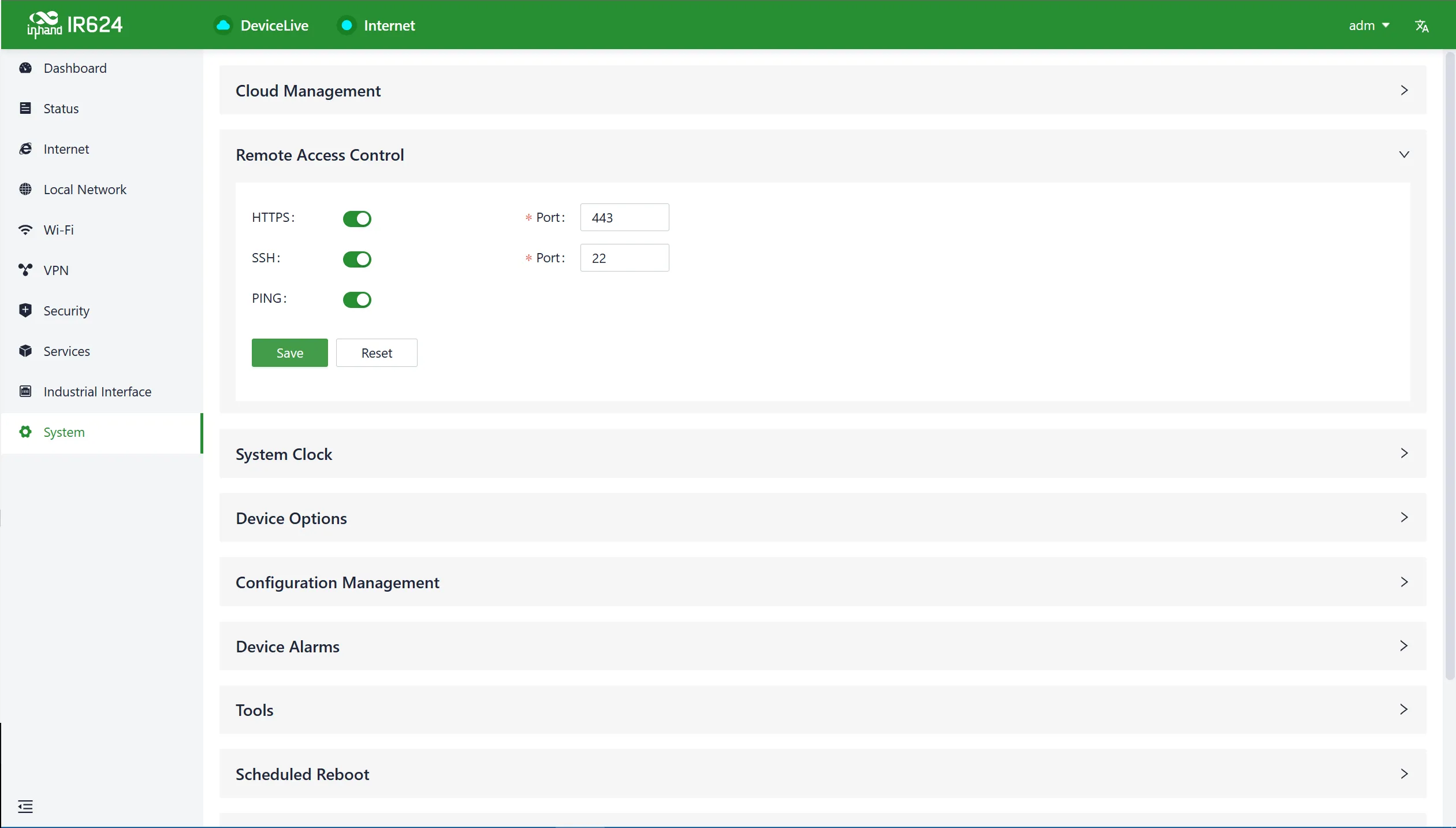 Remote access control configuration interface
