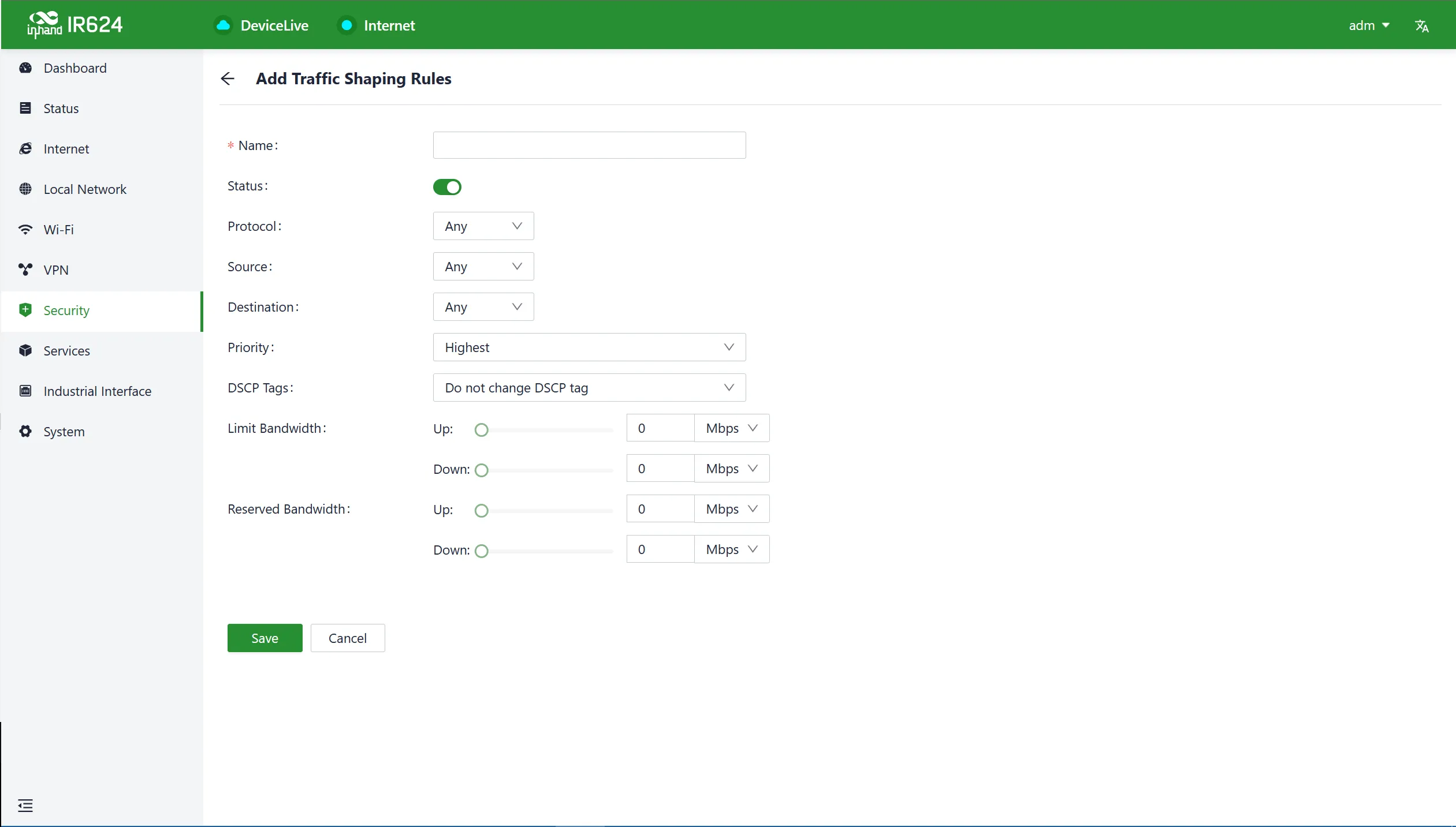 Traffic shaping configuration interface