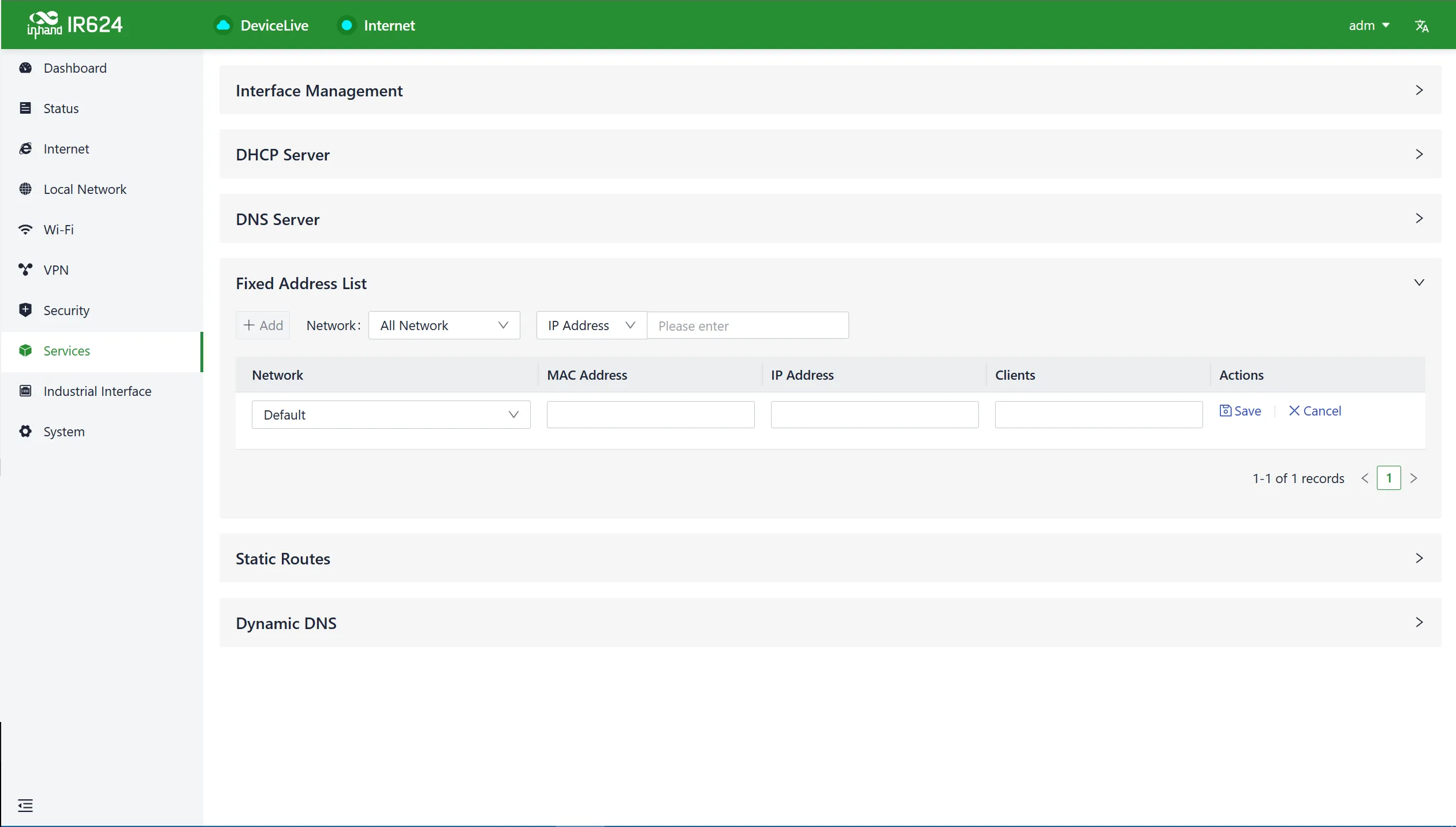 Fixed address list configuration interface