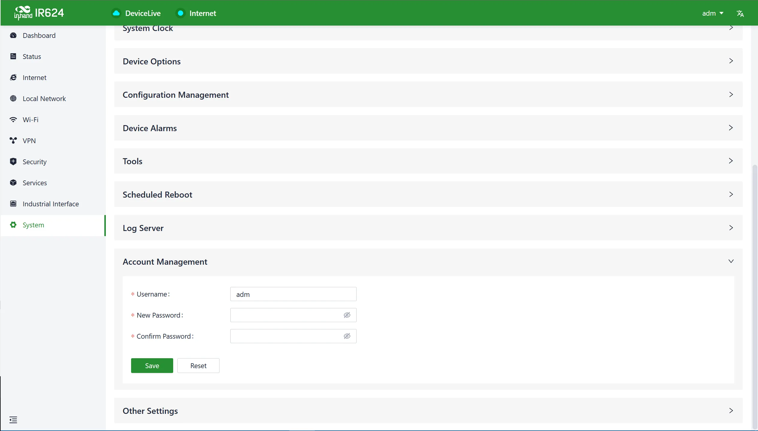 Account management interface