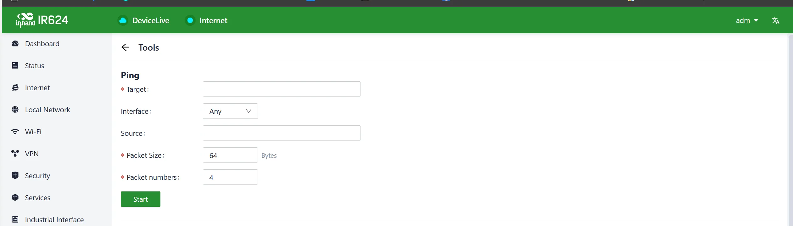 Ping tool interface