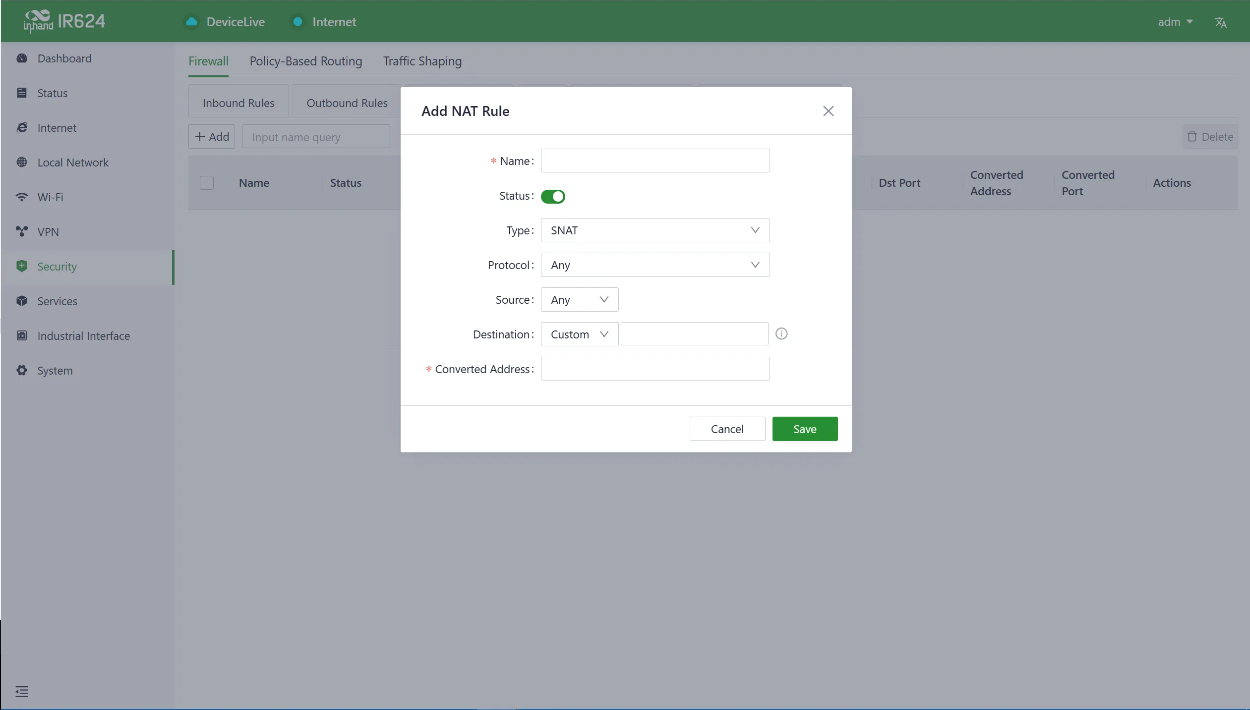 NAT configuration interface