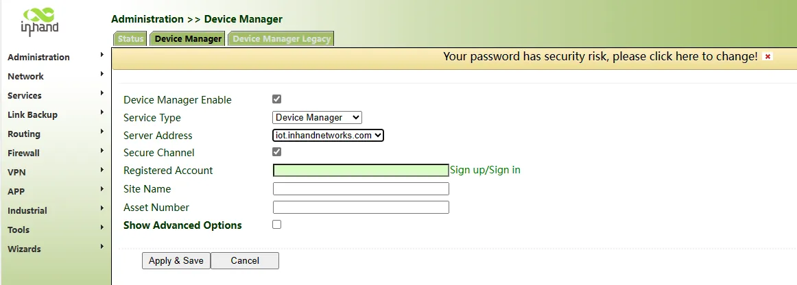 Device Manager Configuration Page