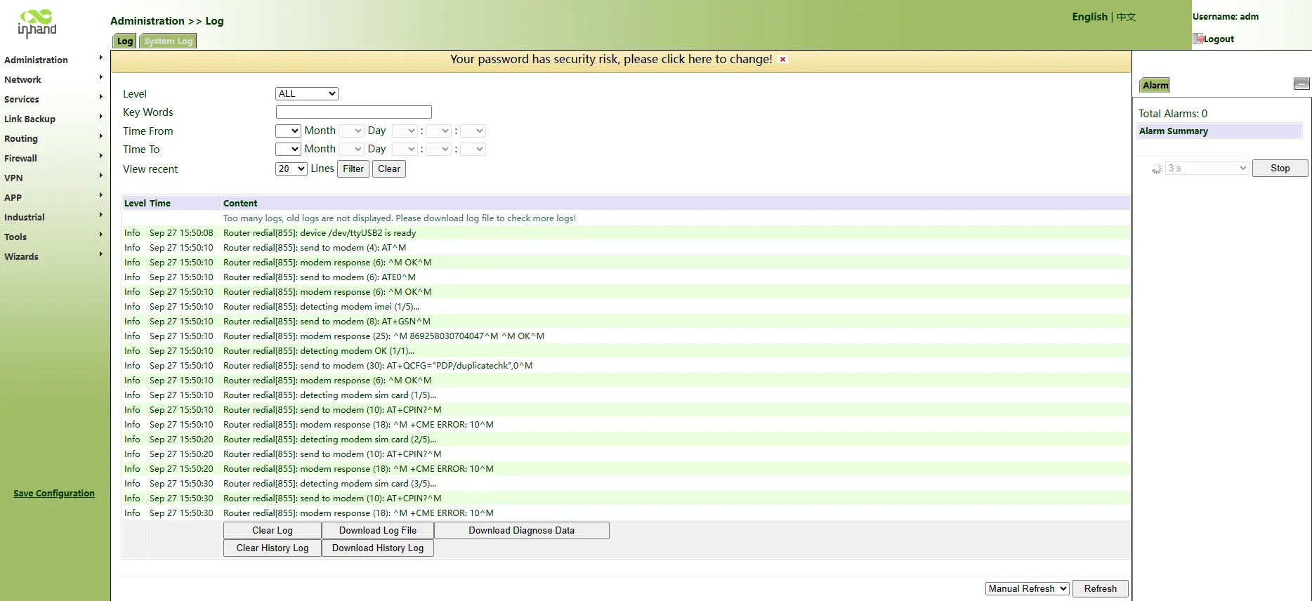 Log and Diagnose Page