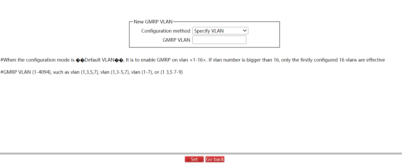 Create GMRP VLAN Page