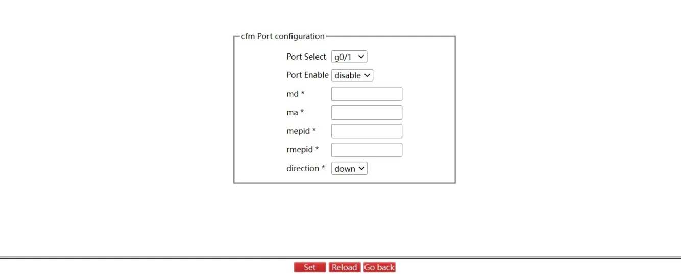 CFM Port Configuration Page